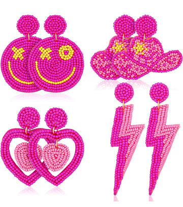 Pink Beaded Earrings (4 Designs)