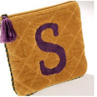 Embroidered Initial Velvet Pouch