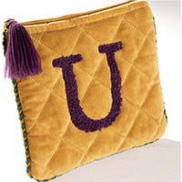 Embroidered Initial Velvet Pouch