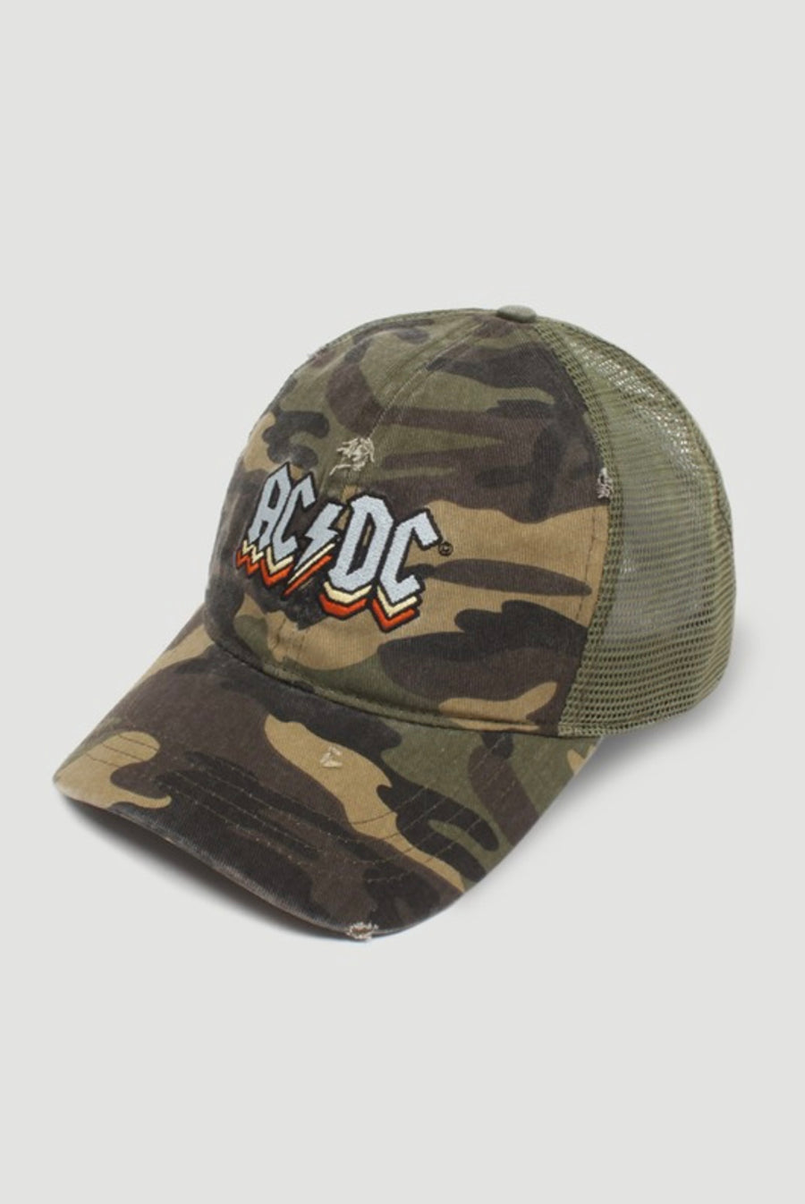 Camo AC/DC Distressed Baseball Hat