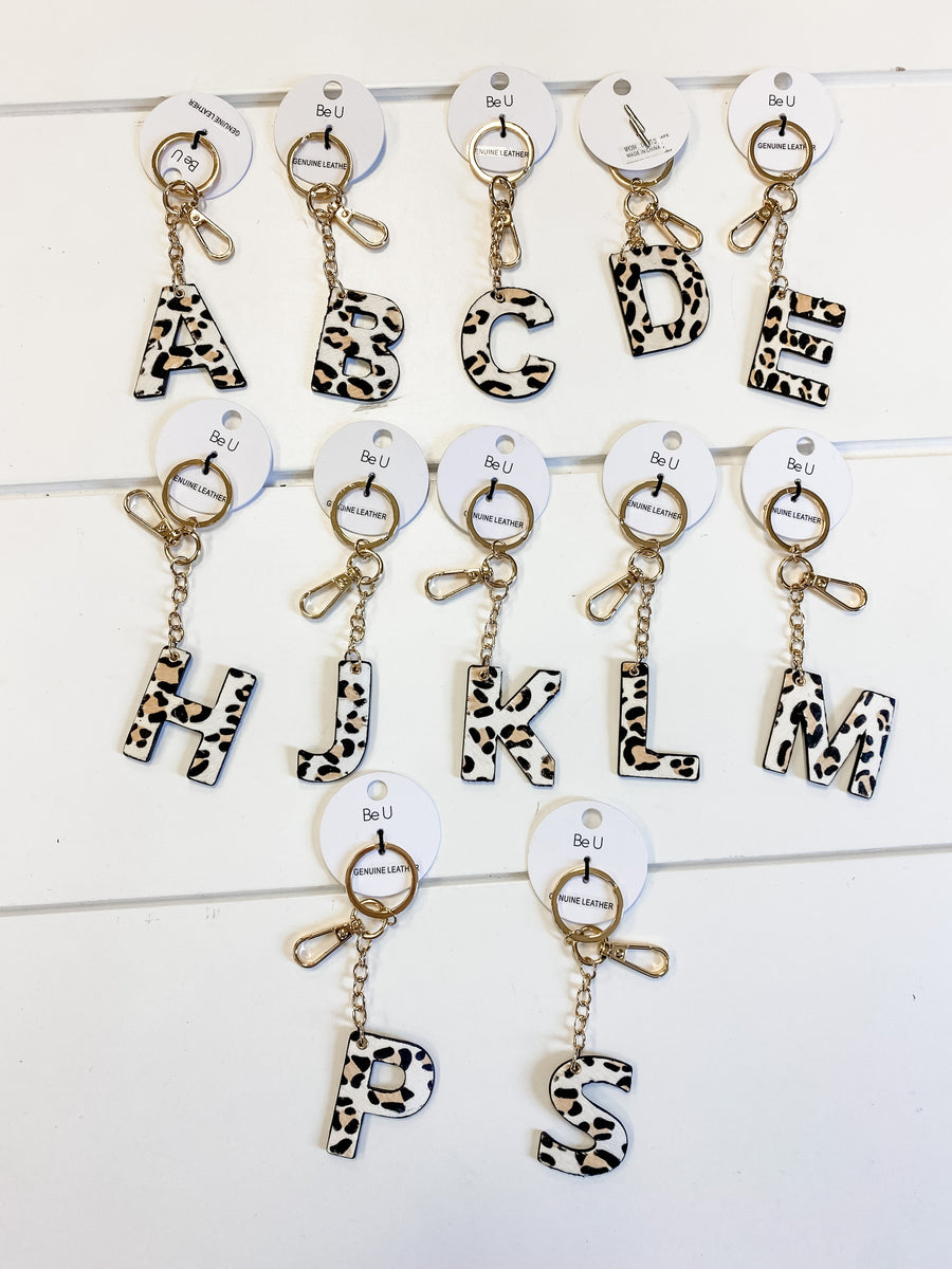 Leopard Initial Geniune Leather Keychain